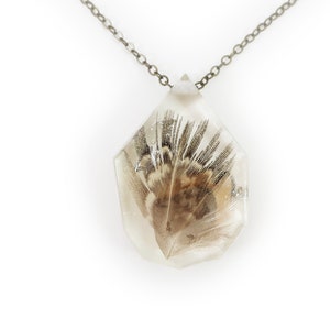 Feather and Silver Leaf Resin Geometric Faceted Necklace
