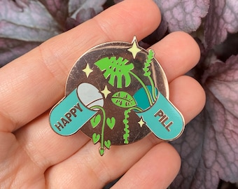 Happy Pill Plant Enamel Pin | Botanical Lover Gift