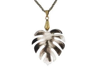 Marbled Monstera Resin Art Necklace