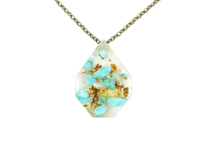 Genuine Turquoise and Gold Flake Eco Resin Necklace