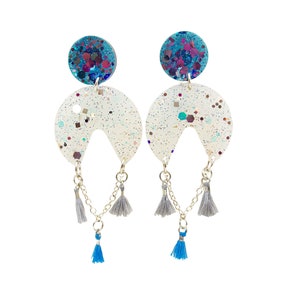 Colorful Geometric Earrings Acrylic Resin Glitter Earrings with Tassels