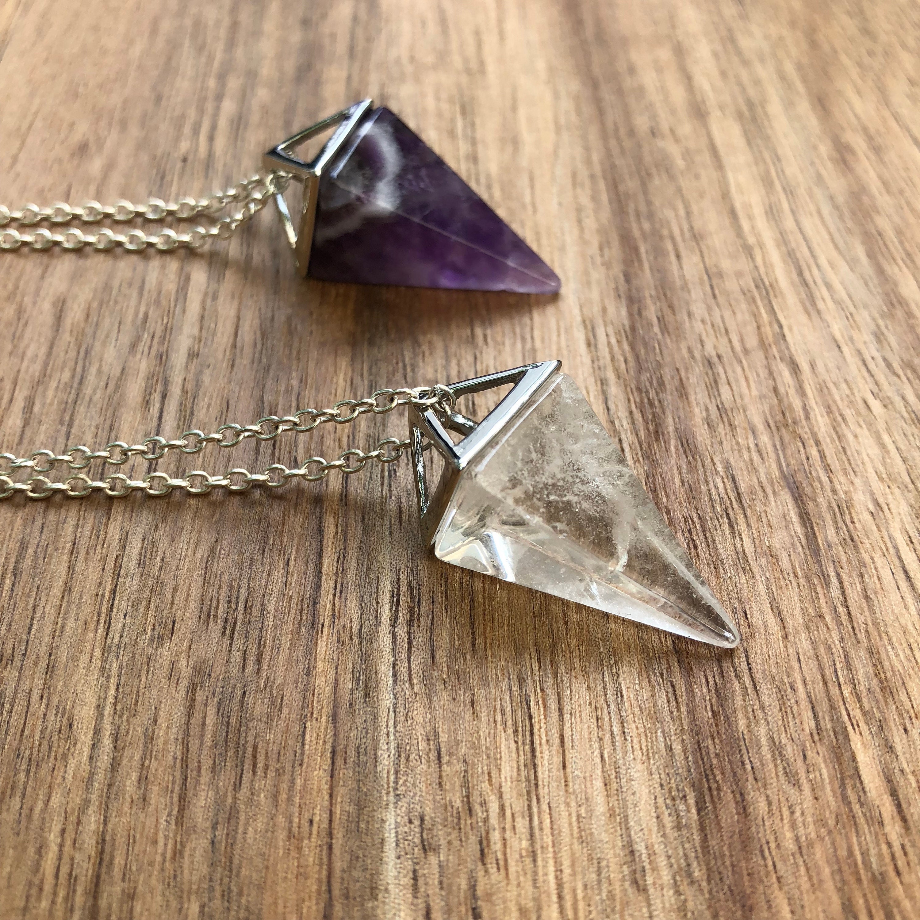 Silver Crystal Pyramid Pendulum Necklace