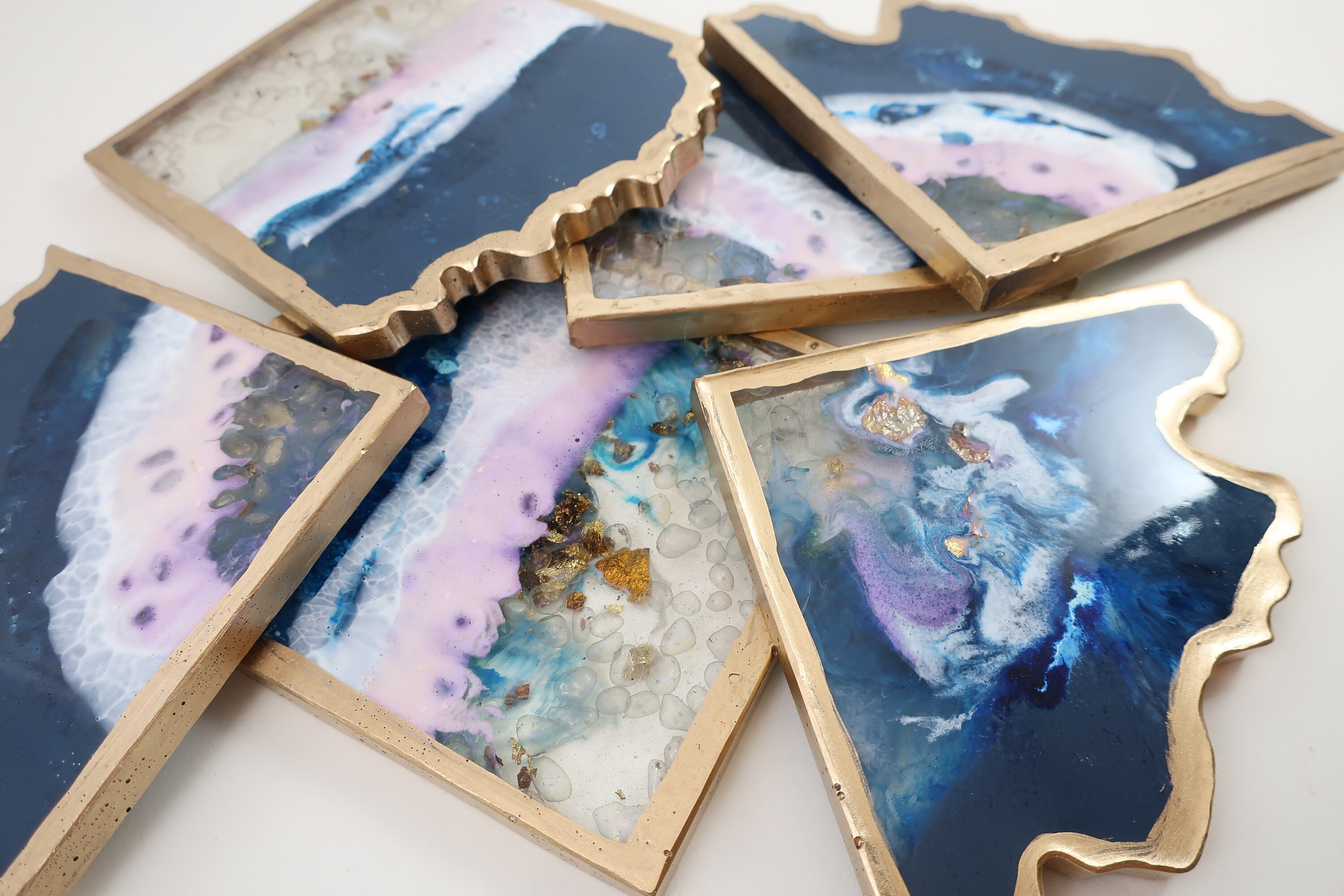 Resin Geode Coaster Set 6 coasters