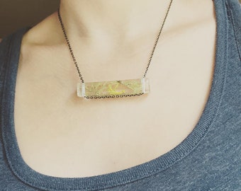 Terrarium Necklace, Resin Side Bar Moss Necklace