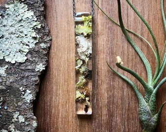 Large Long Lichen Resin Necklace