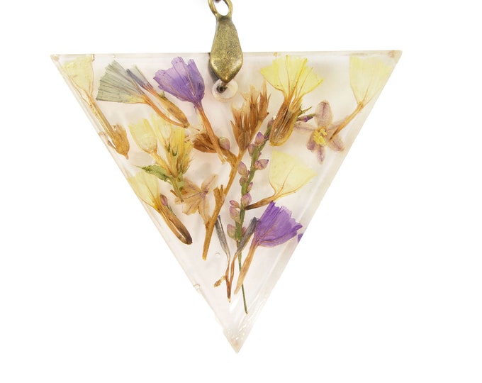 Large Dried Flower Resin Triangle Necklace