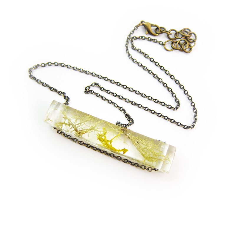 Terrarium Necklace, Resin Side Bar Moss Necklace image 5