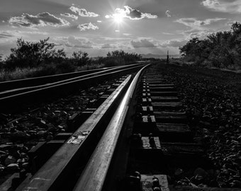 Marathon Texas, West Texas, Railroad Tracks, Black and White Photo