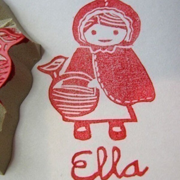 Reserved listing for sroman Little Red Riding Hood Booplate - hand carved rubber stamp