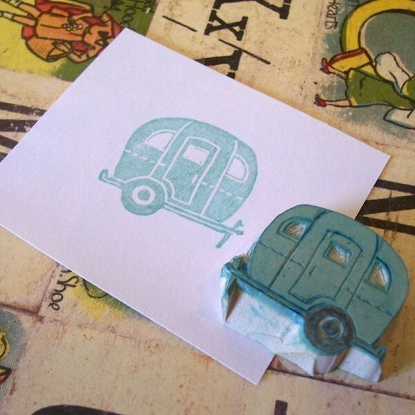 Happy Trails - Tiny Retro Ice Cube Trailer  Rubber Stamp