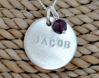 Medio - Personalized, Hand Stamped Silver and Gemstone Necklace - Free Shipping