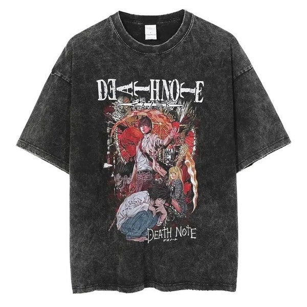 Death note Anime Graphic Acid Wash Black T-shirt