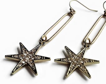 Star Hoop Earrings Gold Starburst Earrings Celestial Jewelry Dangle Earrings