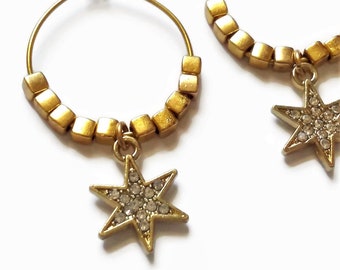 Starburst Earrings Tiny Gold Hoops North Star Huggies