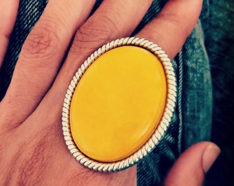 Yellow Topaz Jade Cocktail Ring: Chunky Gold Adjustable Band
