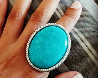 Large Turquoise Rings for Women Chunky Oversized Oval Stone Cocktail Ring
