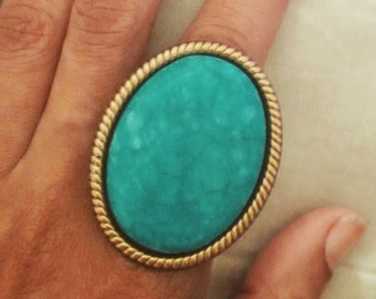 Large Turquoise Ring Gold Statement Rings for Women Chunky Big Stone