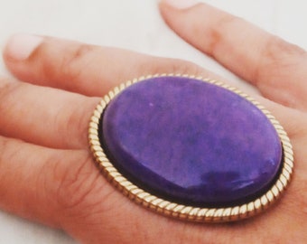 Chunky Rings for Women Purple Jade Ring w/ Large Oversized Stone