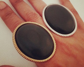 Statement Rings Gold Black Onyx Ring Chunky Silver Rings w/ Oversized Stone