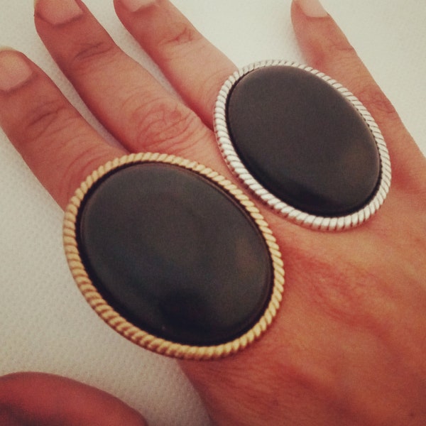 Statement Rings Gold Black Onyx Ring Chunky Silver Rings w/ Oversized Stone