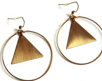 Large Gold Triangle Hoop Earrings - Thin Gold Hoops