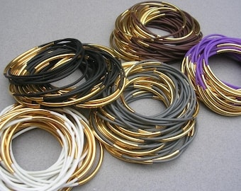 25 Stackable Bracelets for Women Gold Stacking Bangle Set Jelly Rubber 80's Jewelry