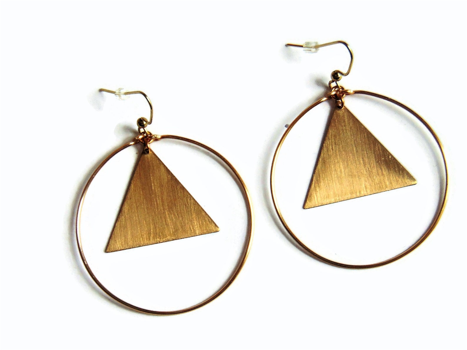 Large Gold Triangle Hoop Earrings Thin Gold Hoops Etsy