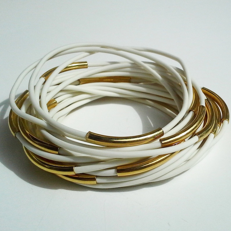 Bangle Bracelets for Women White Rubber 1980s Jewelry