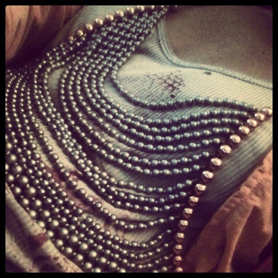 Gray Pearl Body Chain Harness, Leather Shoulder Jewelry