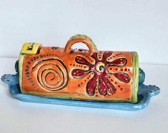 Sale 20% off Red flower Butter Dish