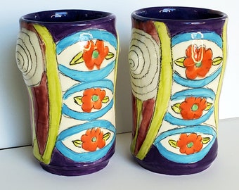 Tree and flower ceramic tumblers