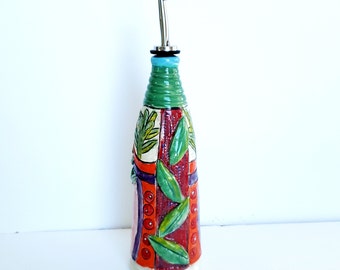 oil bottle ceramic  tree leaves