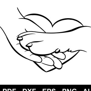 Patte et main, Svg amour de patte, Saint-Valentin animal de compagnie, Svg de maman de chien, Svg de patte de chien, empreinte de patte et de main humaine, dessin au trait chien, tendance, cadeau pour elle