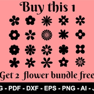 Bloem Svg-bundel, Buy One Get Two-bundel gratis, bloemen Svg, lente, bloemen ontwerpen voor shirts, trendy Svg, gesneden bestanden voor Cricut, Png, Svg