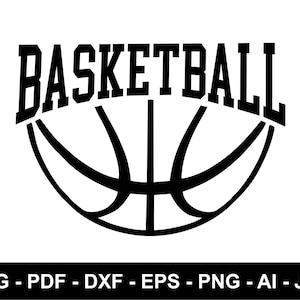 Esportes Clipart: Grande Forma de Meio Basquete Preto Sob Palavra em Negrito "Basquete" Em Letras de Bloco de Faculdade - Download Digital Svg Png Dxf Pdf