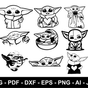 Baby Yoda Svg Bundle, Baby Yoda Clipart, Cartoon Svg, Sublimation Design, Vector Files, T Shirt Design, Cricut, Silhouette, Digital Download