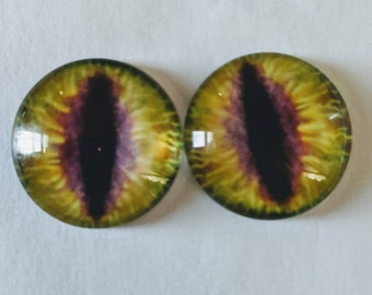 One pair of 25mm green/pink cabachon glass eyes dinosaur / animal eyes