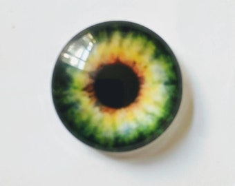 One pair of glass cabachon eyes green and yellow choose size