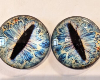 One pair of glass cabachon eyes with metal posts blue colour various  sizes