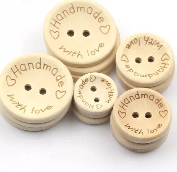 Pack of 10 Buttons Wooden Buttons Handmade With Love Buttons DIY