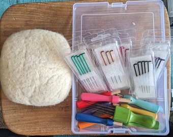 Luxury needle felting starter set with handmade wool felting pad