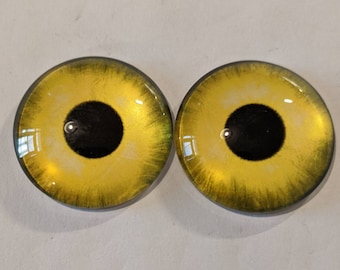 One pair of glass eyes yellow colour  various sizes