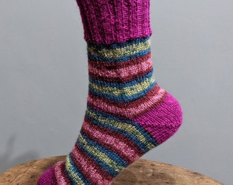 Handmade knitted socks size 5 to 7 UK foot measures 8.5 inches heel to toe Made in the UK