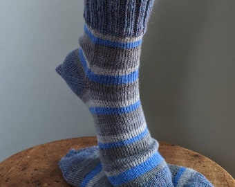 Handmade knitted socks size 8 to 9 UK foot measures 10.5 inches heel to toe Made in the UK