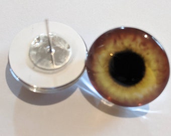 One pair of glass eyes yellow and rusty orange with metal post, choose size