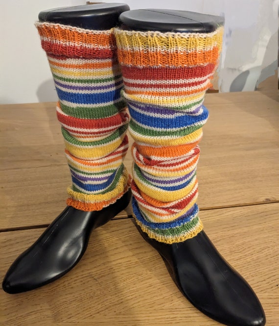 Handmade Rainbow Colours Leg Warmers Wool Made in the UK