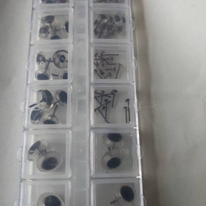 Box of mixed sizes glass pin eyes sizes 3mm 12mm total of 70 eyes choose from black brown clear green or blue or mix image 6