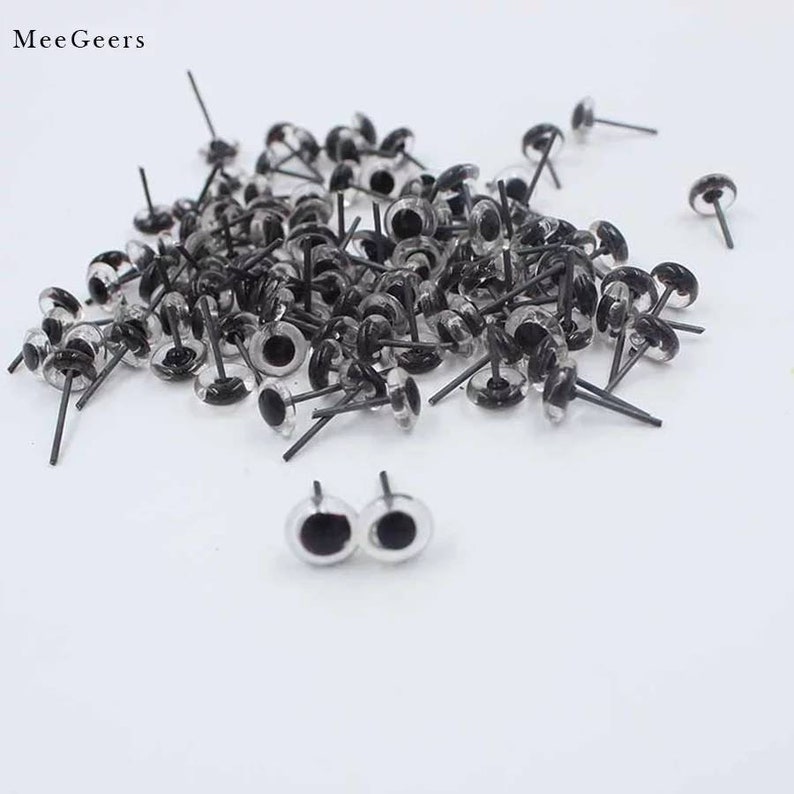 Box of mixed sizes glass pin eyes sizes 3mm 12mm total of 70 eyes choose from black brown clear green or blue or mix image 2