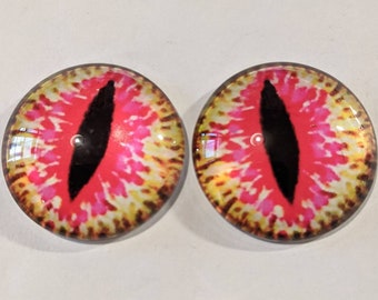 One pair of red/yellow cabachon glass eyes dinosaur / animal eyes