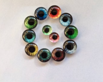 One pair of glass eyes with metal posts 6mm - 12mm various colours